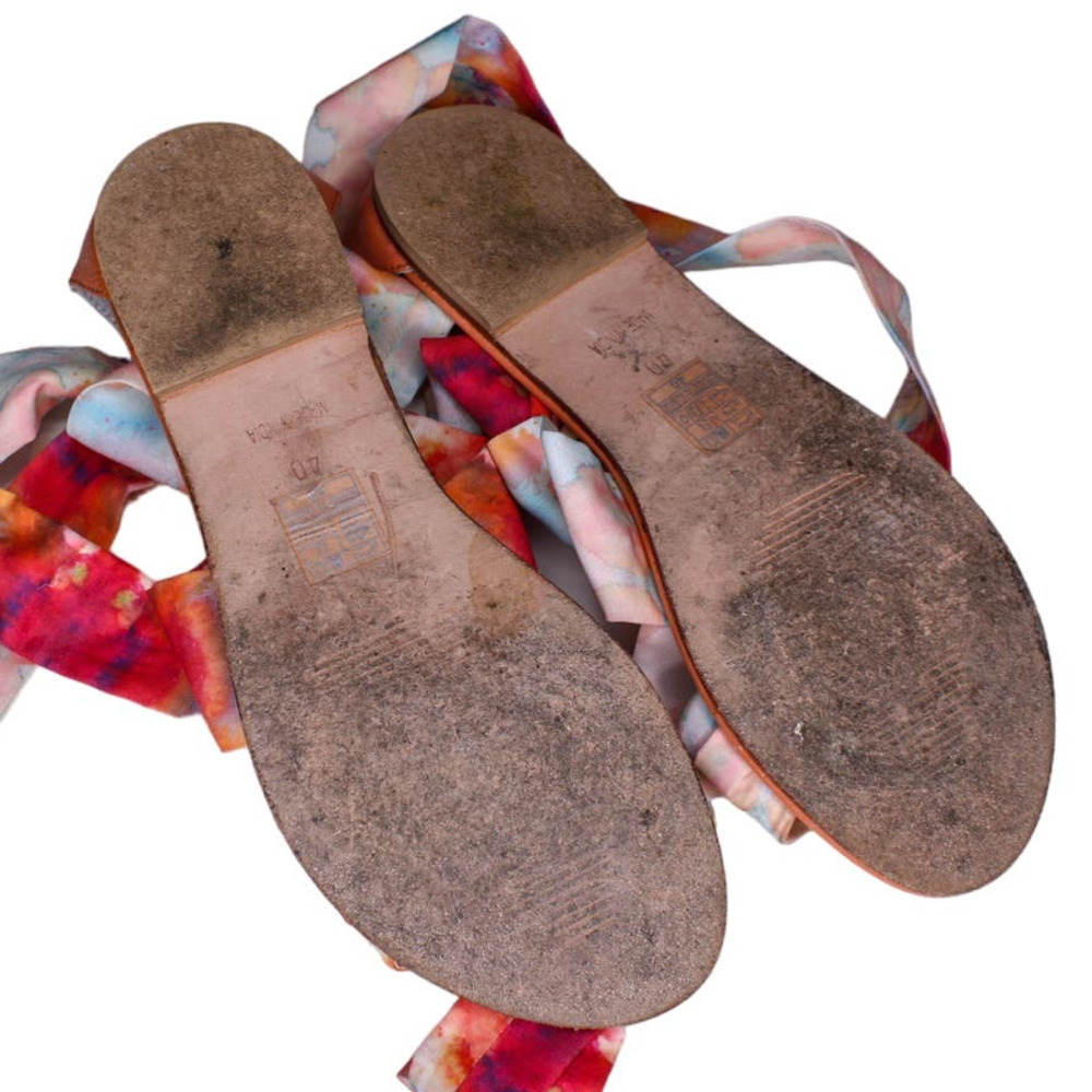 Jasper & Jeera Sandals Ankle Tie Fabric Pink Peach Blue Size 40 - Picture 6 of 6